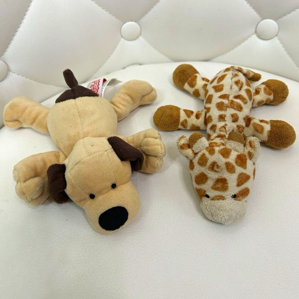 WubbaNub Plush Pacifier Holder Lovey Set of 2 Dog & Giraffe Beige Brown